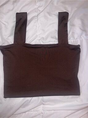 Women’s Brown Square-Neck Basic Cropped Tank Top